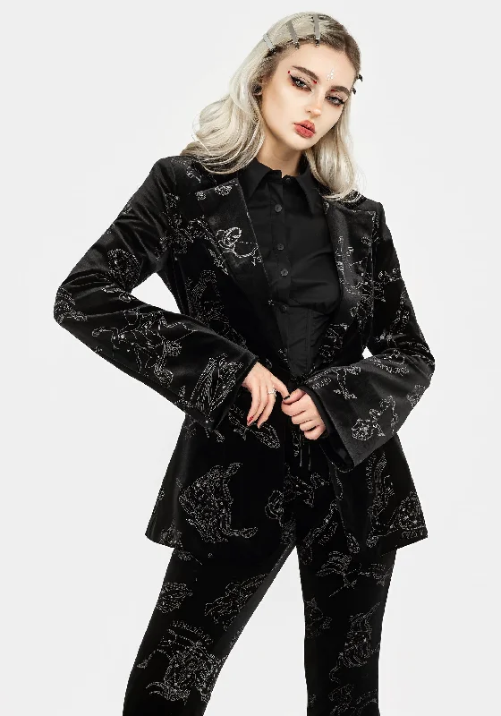 Zodiac Foil Print Velour Blazer Linen Women's Suit