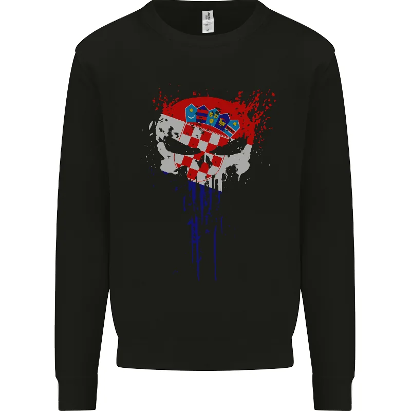 Croatia Skull Gym Training Bodybuilding Mens Sweatshirt Jumper Cotton Hoodie Fleece Lining Warmth