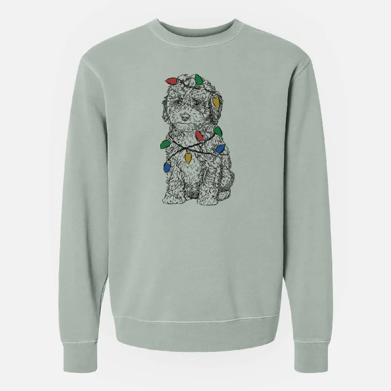 Christmas Lights Sweet Tea the Mini Doodle - Unisex Pigment Dyed Crew Sweatshirt Hoodie with Camouflage Military Edgy