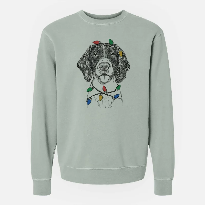 Christmas Lights Ever the English Springer Spaniel - Unisex Pigment Dyed Crew Sweatshirt Hoodie with Camouflage Military Edgy