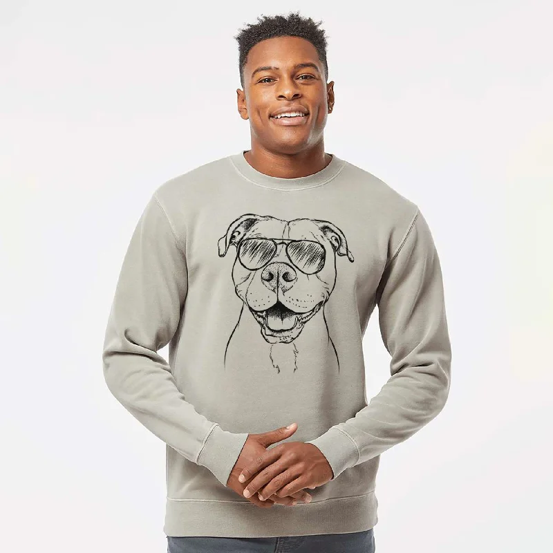 Aviator Roscoe the Pitbull - Unisex Pigment Dyed Crew Sweatshirt Hoodie with Logo Branding Identity