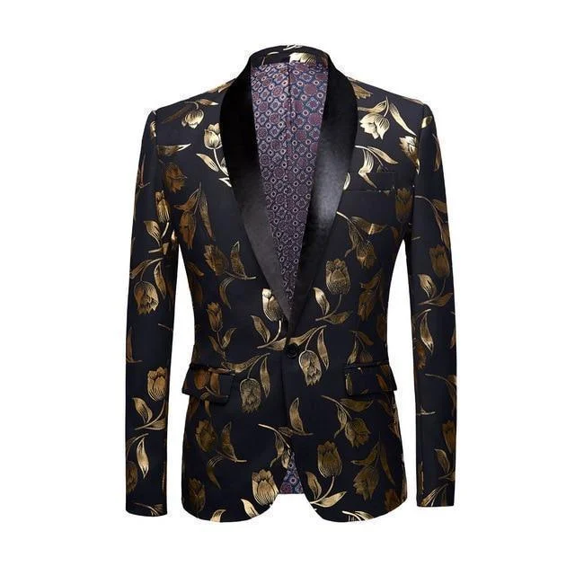 Men Blazer - Gold Print Party Blazer Women's Designer Suit