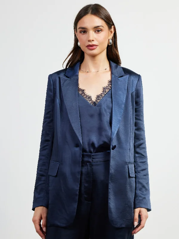 Satin One Button Blazer Women's Designer Suit