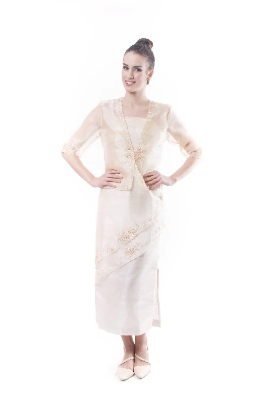 WS09 - MADE-TO-ORDER - Filipiniana Two-Layer Dress with Blazer Women's Trendy Jacket