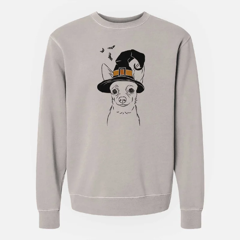 Witch Martini the Chihuahua - Unisex Pigment Dyed Crew Sweatshirt Hoodie with Elastic Cuffs Stretchable Comfortable