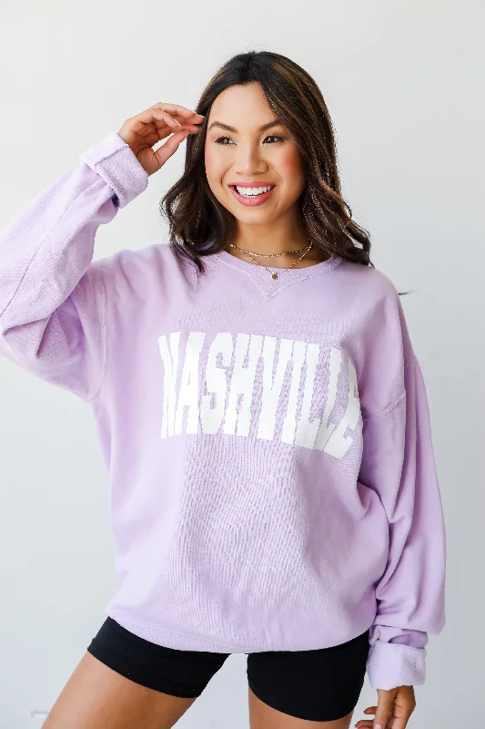 Lavender Nashville Sweatshirt Hoodie with Patch Decorative Personalized