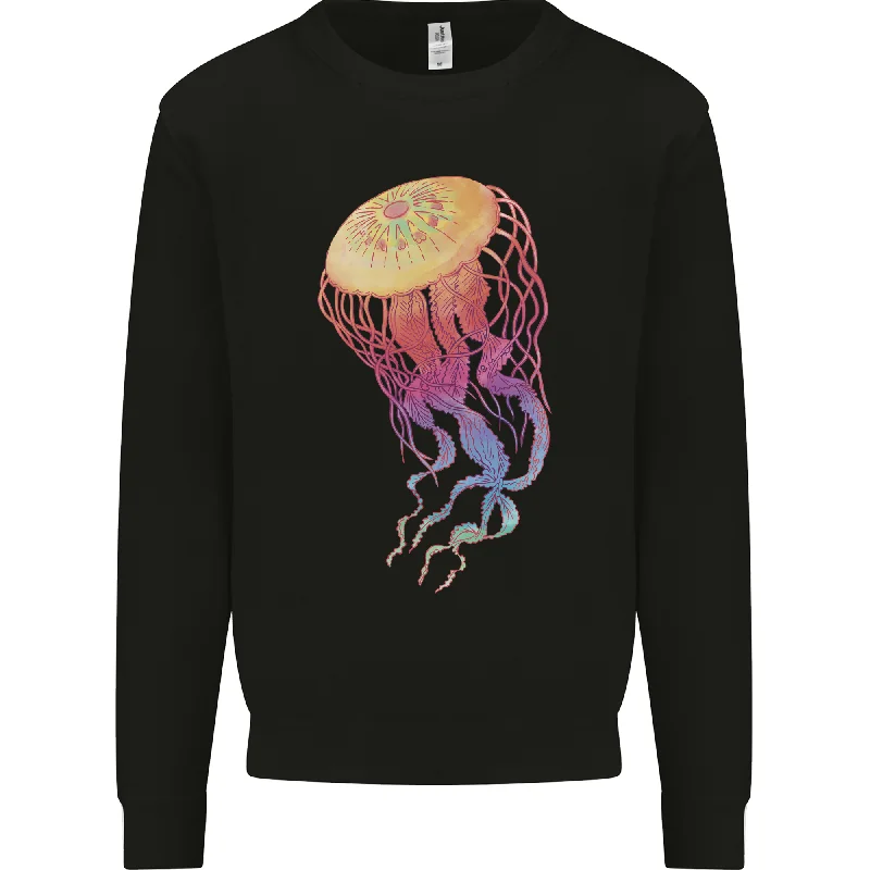 Colourful Jellyfish Ocean Life Mens Sweatshirt Jumper Hoodie with Mock Neck Collared Structured