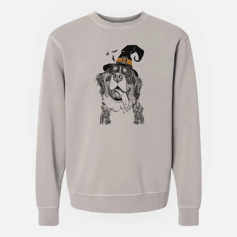 Witch Theo the Bernese Mountain Dog - Unisex Pigment Dyed Crew Sweatshirt Hoodie with Ribbed Hem Stretchable Secure