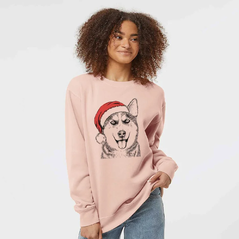 Santa Sesi the Siberian Husky - Unisex Pigment Dyed Crew Sweatshirt Hoodie with Lace Feminine Delicate