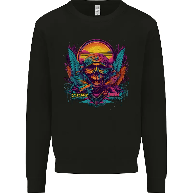 Colourful Dream Sunset Skull Mens Sweatshirt Jumper Hoodie with Drop Shoulder Relaxed Streetwear