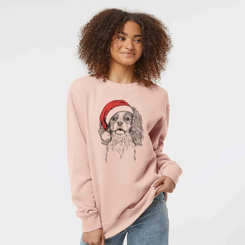 Santa Poppy the Cavalier King Charles Spaniel - Unisex Pigment Dyed Crew Sweatshirt Hoodie with Zipper Versatile Modern