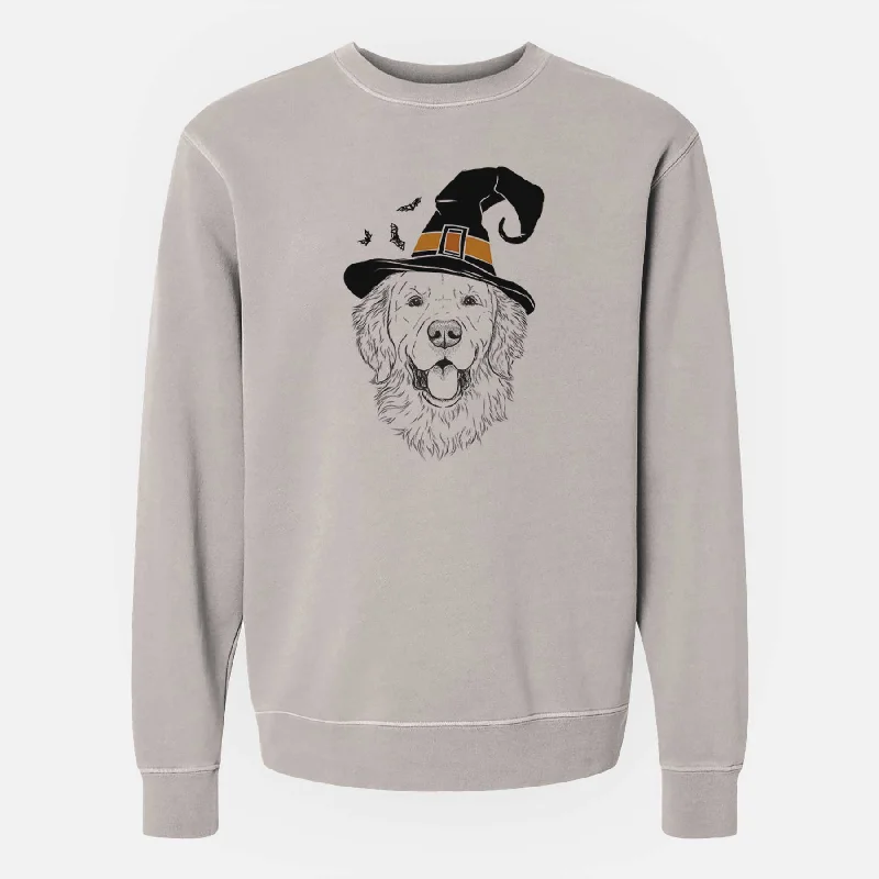 Witch Sam the Golden Retriever - Unisex Pigment Dyed Crew Sweatshirt Hoodie with Frayed Bohemian Relaxed