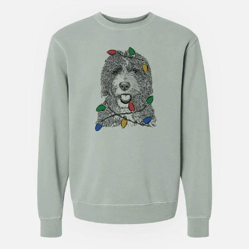 Christmas Lights Bash the Bernedoodle - Unisex Pigment Dyed Crew Sweatshirt Hoodie with Hem Lace Feminine Delicate