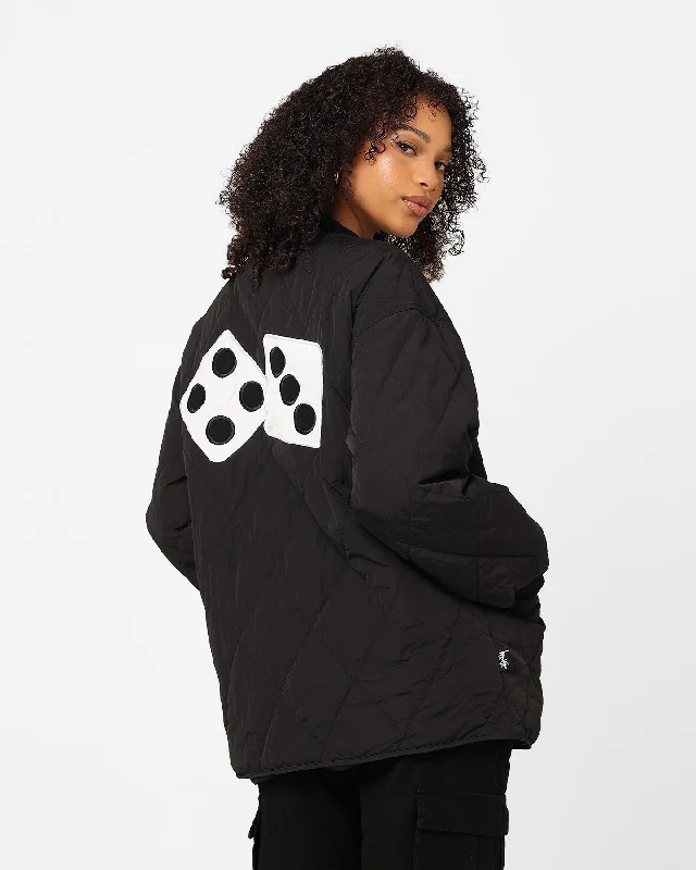 Stussy Women's Dice Quilted Jacket Black Stand-Up Collar Roll-Neck Collar Turtle Neck