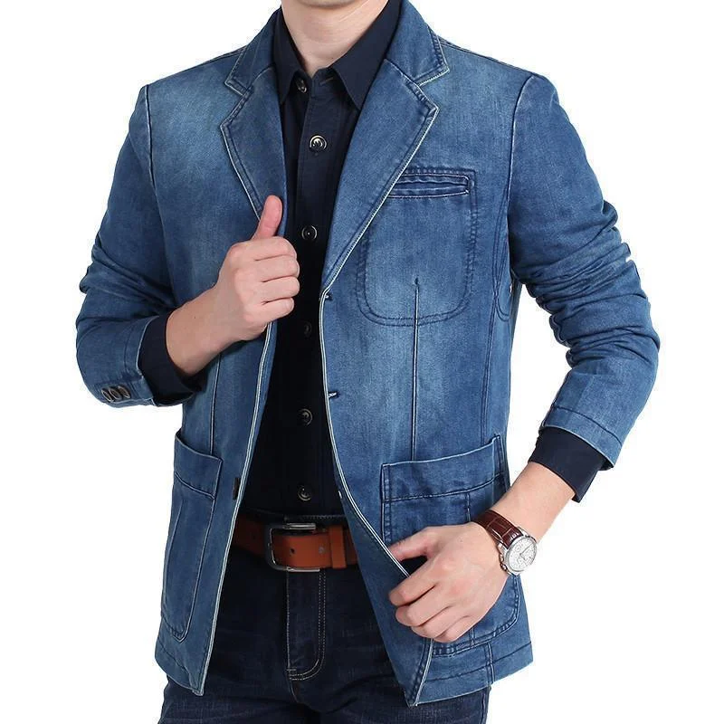 Men Blazer - Cowboy Denim Jeans Blazer Women's Daily Blazer