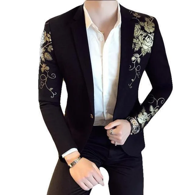 Men Blazer - Floral Gold Print Casual Blazer Women's Trendy Blazer