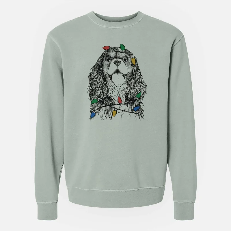 Christmas Lights Brandy the Cavalier King Charles Spaniel - Unisex Pigment Dyed Crew Sweatshirt Hoodie with Ribbed Hem Stretchable Secure