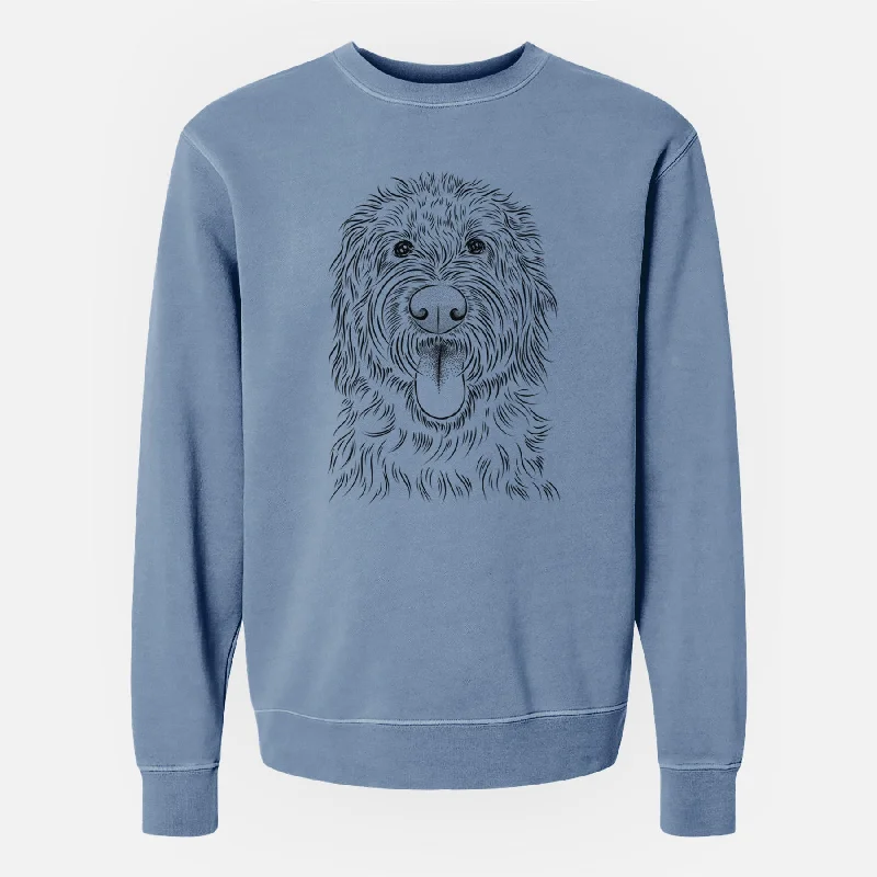 Bare Bennett the Doodle - Unisex Pigment Dyed Crew Sweatshirt Hoodie with Raw Hem Edgy Unfinished