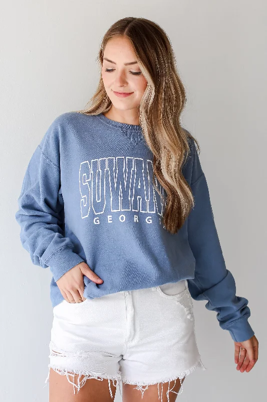 Light Blue Suwanee Georgia Sweatshirt Hoodie with Set-In Sleeves Structured Classic