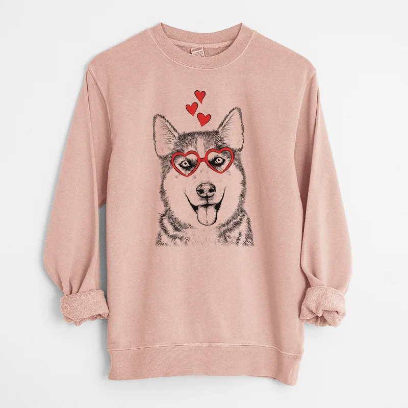 Valentine Sesi the Siberian Husky - Unisex Pigment Dyed Crew Sweatshirt Hoodie with Typography Text Message