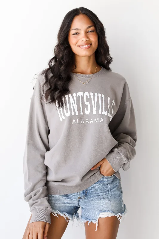 Charcoal Huntsville Alabama Block Letter Sweatshirt Hoodie with Applique Textured Unique