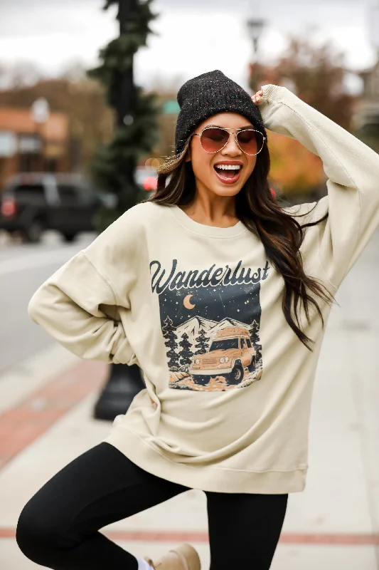 FINAL SALE - Taupe Wanderlust Sweatshirt Hoodie with Camouflage Military Edgy