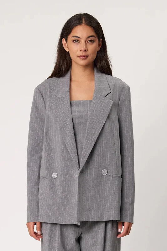 Remain - Emmerson Blazer, Smoke Pinstripe Women's Vacation Suit