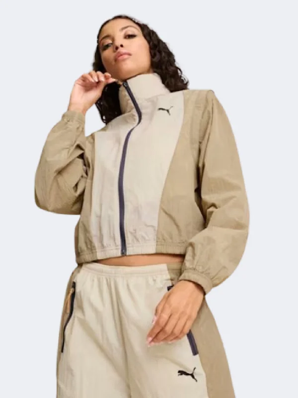 Puma Dare To Modular Women Lifestyle Jacket Beige Ribbed Jacket Pleated Jacket Ruffled Jacket