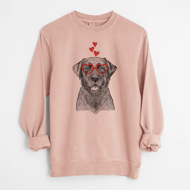 Valentine Heath the Black Lab - Unisex Pigment Dyed Crew Sweatshirt Hoodie with Elastic Waist Stretchable Comfortable