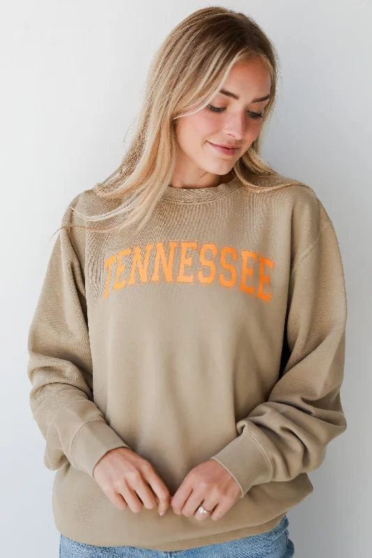 Tan Tennessee Sweatshirt Hoodie with Ribbed Hem Stretchable Secure