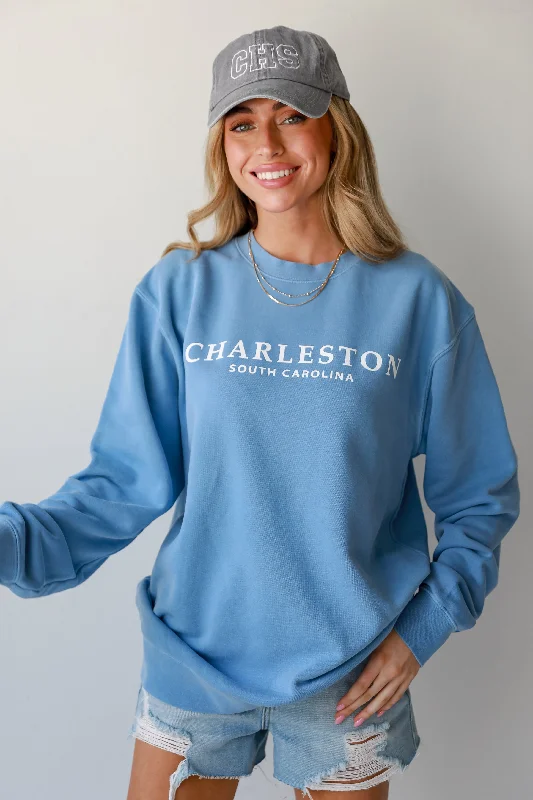 Blue Charleston South Carolina Sweatshirt Hoodie with Cuffed Sleeves Snug Secure