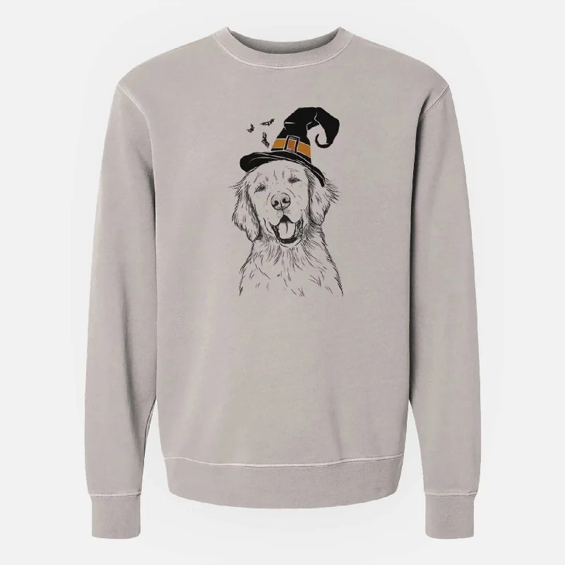 Witch Wallace the Golden Retriever - Unisex Pigment Dyed Crew Sweatshirt Hoodie with Applique Textured Unique