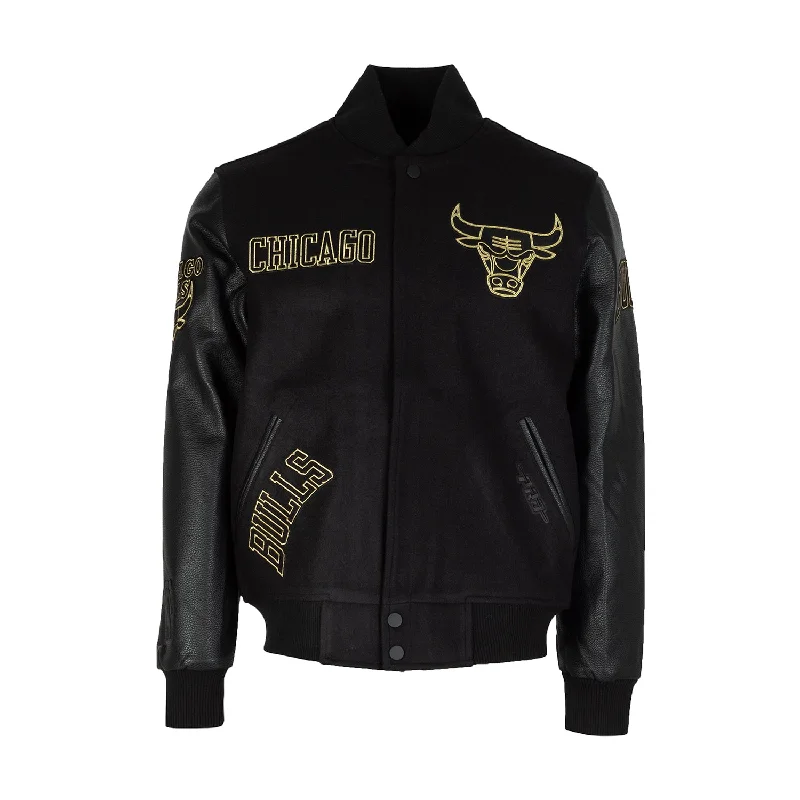 Bulls Black Gold Varsity Jacket - Mens Herringbone Jacket Checkered Jacket Solid Jacket