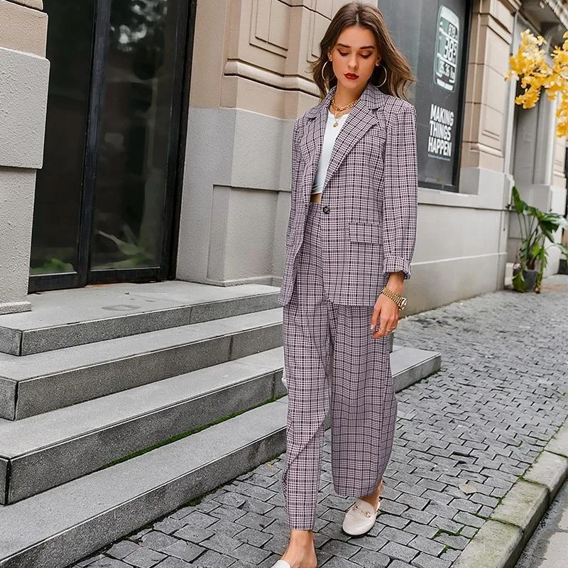 Elegant Plaid Two-piece Women Blazer Suit Casual Suit Blazer Set Chic High-End Women's Suit