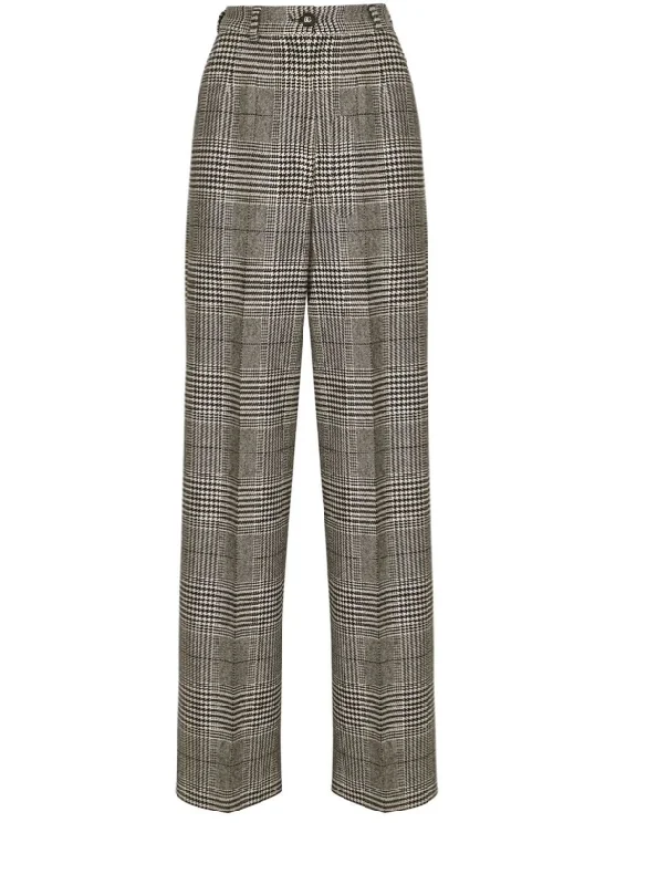 Dolce & Gabbana check-pattern virgin wool wide-leg trousers Trousers Silk Elegant