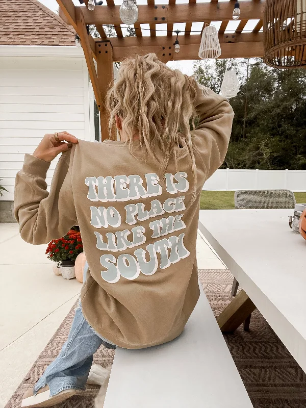 Tan There Is No Place Like The South Sweatshirt Hoodie with Hem Lace Feminine Delicate