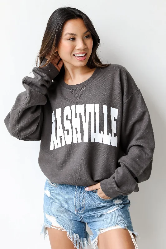 Charcoal Nashville Sweatshirt Hoodie with Hem Elastic Stretchable Comfortable