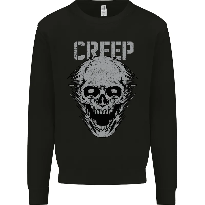 Creep Human Skull Gothic Rock Music Metal Mens Sweatshirt Jumper Hoodie with Hem Embroidery Detailed Premium