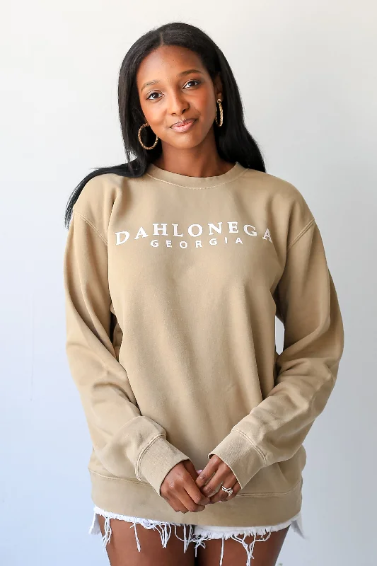 Tan Dahlonega Georgia Sweatshirt Hoodie with Hidden Zipper Minimalist Clean