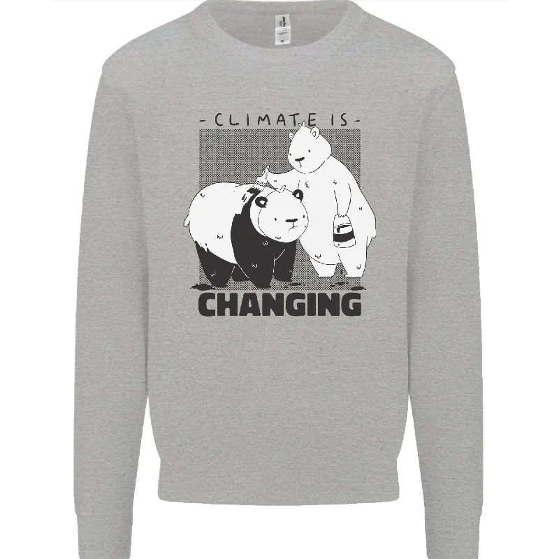 Climate Change Polar Bears Environment Mens Sweatshirt Jumper Hoodie with Drop Shoulder Relaxed Streetwear