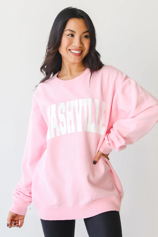 Pink Nashville Sweatshirt Hoodie with Typography Text Message