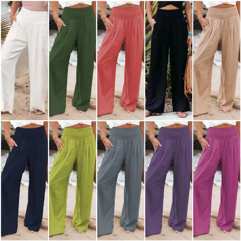 women's pants & trousers	long cotton linen casual wide leg pants for ladies Trousers Fall Fleece