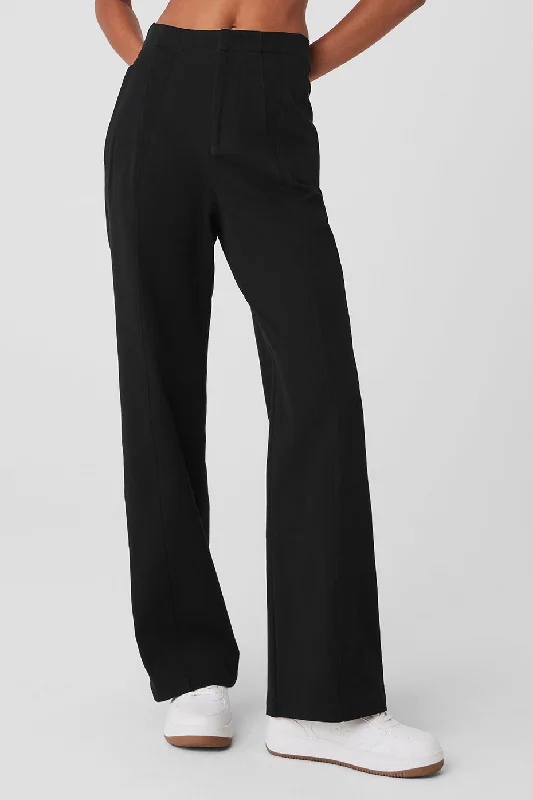 High-Waist On Point Moto Trouser - Black Trousers Bridal Satin