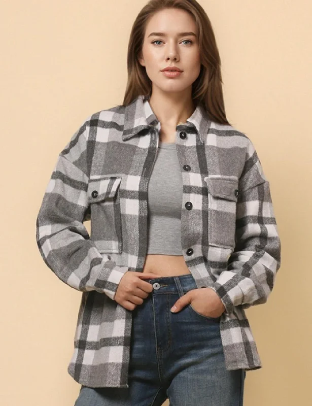 Ladies Flano Plaid Turndown Collar Jacket SKT4795 Fleece Jacket Down Jacket Feather Jacket