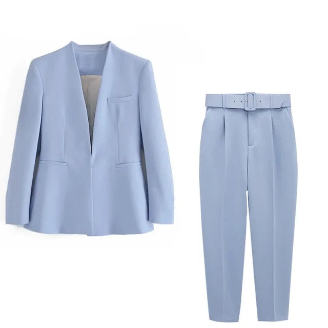 2 Piece Set Blazer Blazer Office Suit Pantsuit Simple Solid Color Suit Women's Pencil Blazer