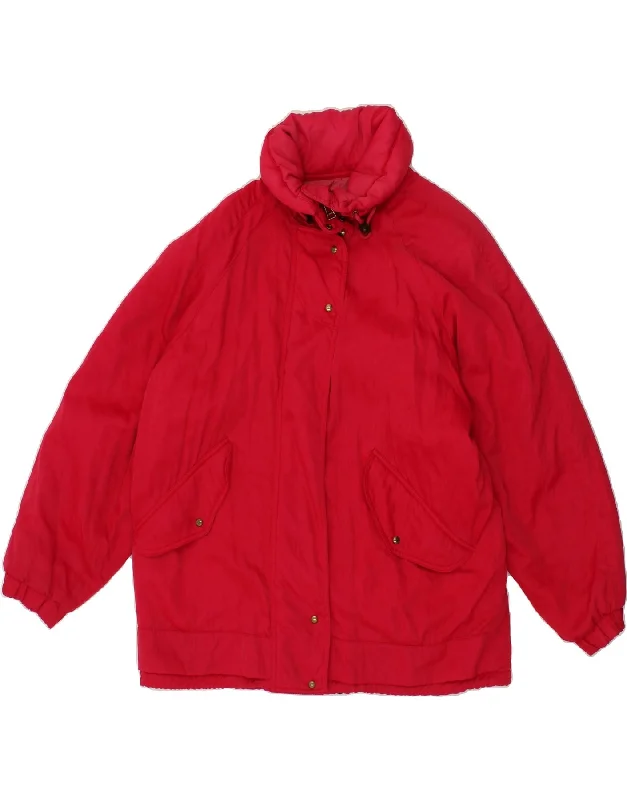 BELFE Womens Windbreaker Coat IT 44 Medium Red Nylon Toggle Coat Shawl Collar Coat Notch Collar Coat