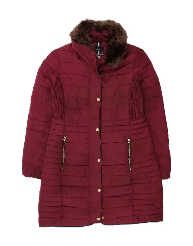 JOULES Womens Padded Coat UK 10 Small Burgundy Polyester Asymmetrical Diagonal princess