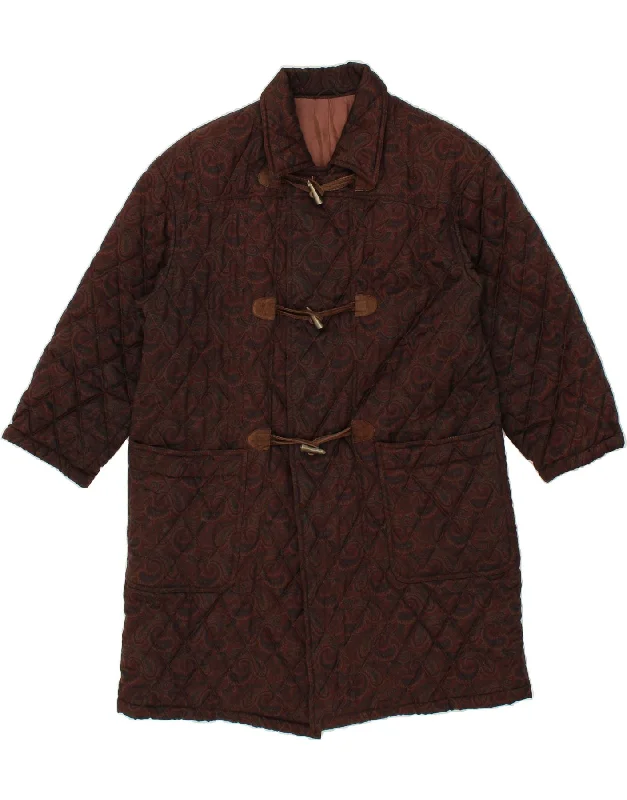 PERSONA Womens Oversized Quilted Duffle Coat Size 17 Small Brown Paisley Stand-Up Roll-Neck Turtle