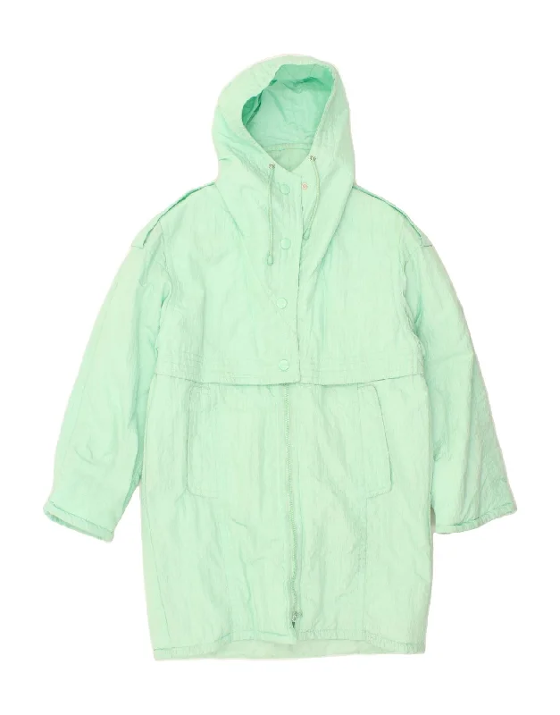 STEINEBRONN Womens Hooded Windbreaker Coat EU 44 XL Turquoise Polyester Hook-and-Loop Buckled Tied