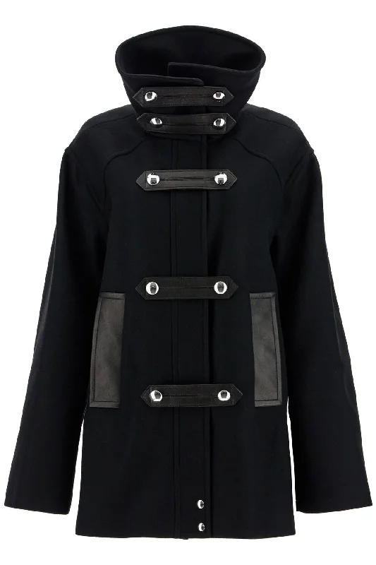 wool and leather melbo coat 7111545 W545 BLACK Hook-and-Loop Buckled Tied